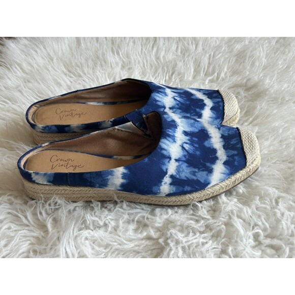 Crown Vintage LONARI Size 8 Blue Tie Dye Wedge Slip On Espadrille Mules - Picture 6 of 8